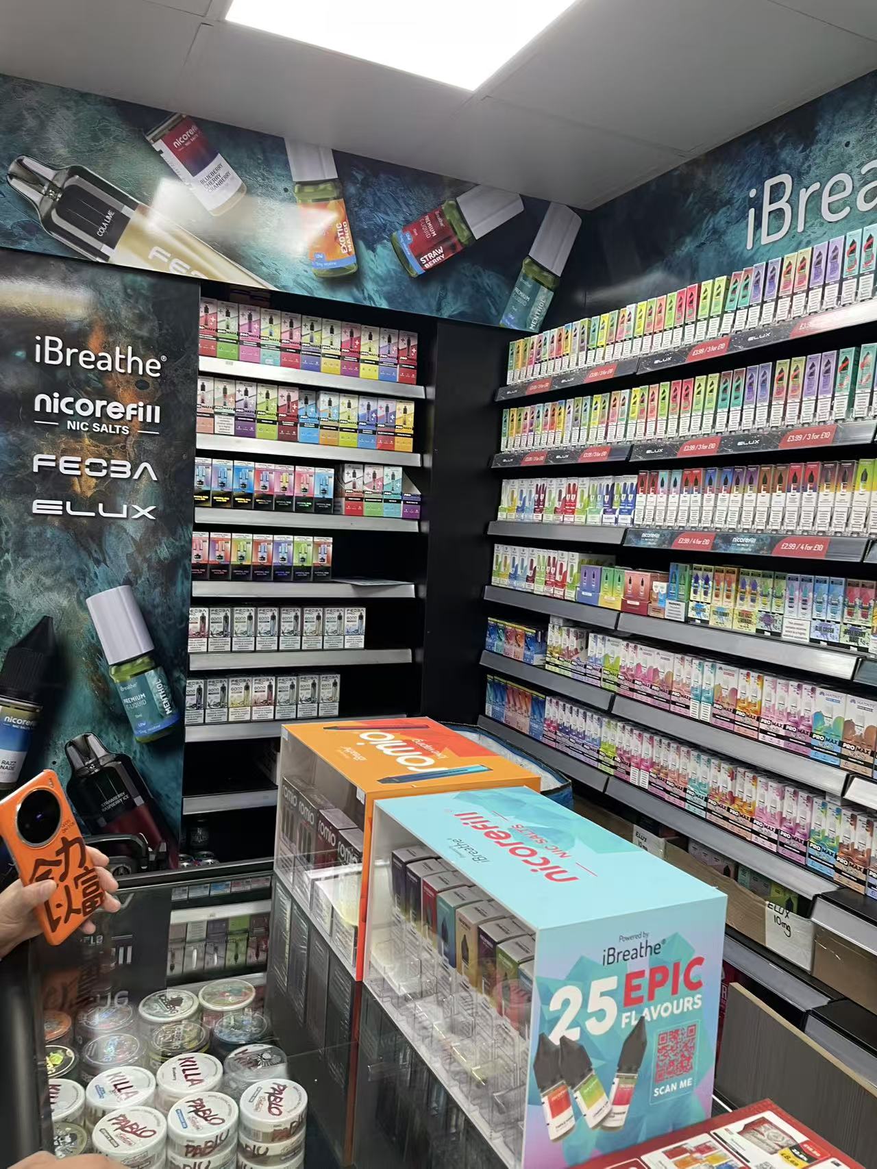 NICOREFILL display inside an overseas vape store